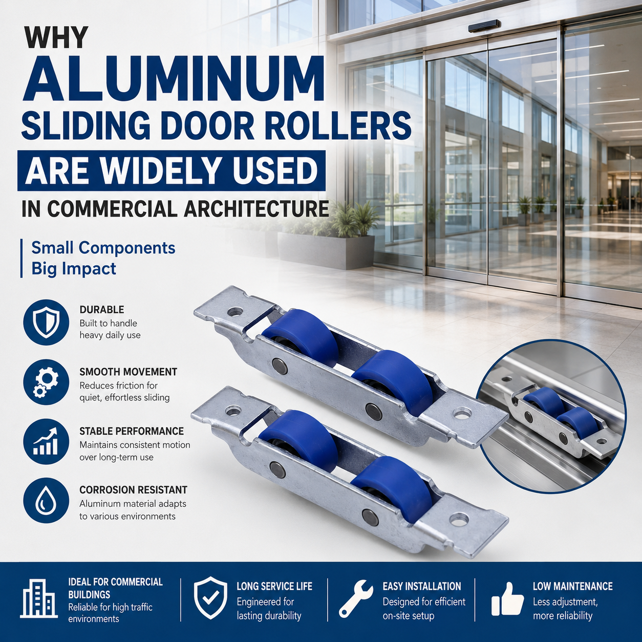  Bakit Ang Aluminum Sliding Door Roller ay Malawakang Ginagamit sa Komersyal na Arkitektura
